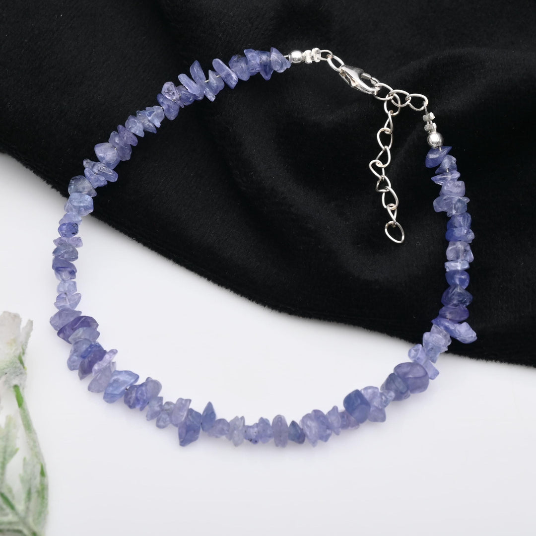 Natural Tanzanite Uncut Beads Bracelet, Handmade Tanzanite Uncut Chips Bracelet, Girls Fancy Bracelet, Gift For Girls, 925 Silver Bracelet