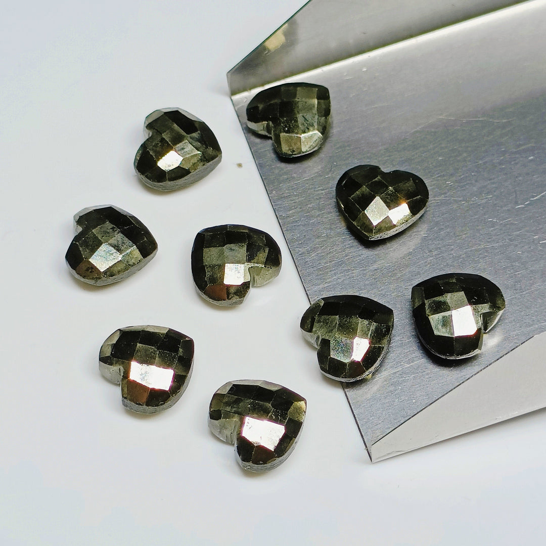 Faceted Pyrite Heart Briolettes: Hand Carved Gemstone Beads, 10mm