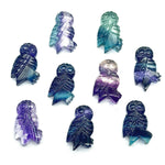 Load image into Gallery viewer, Carved Multi Fluorite Owl Shape Gemstones, Hand Carved Owl Shape Gemstone, Natural Fluorite Owl Shape Charms, 20 MM Bird Charm Carvings