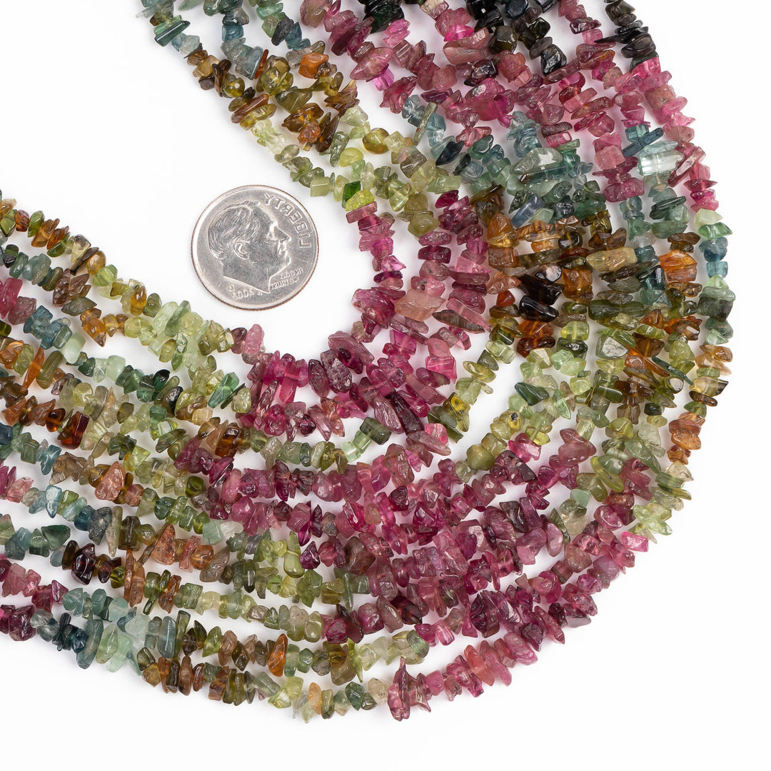 Watermelon Tourmaline Uncut Shape Beads, 16" Multi Tourmaline Uncut Bead, Natural Tourmaline Uncut Beads Strand, 4 MM, Nuggets & Chips Beads