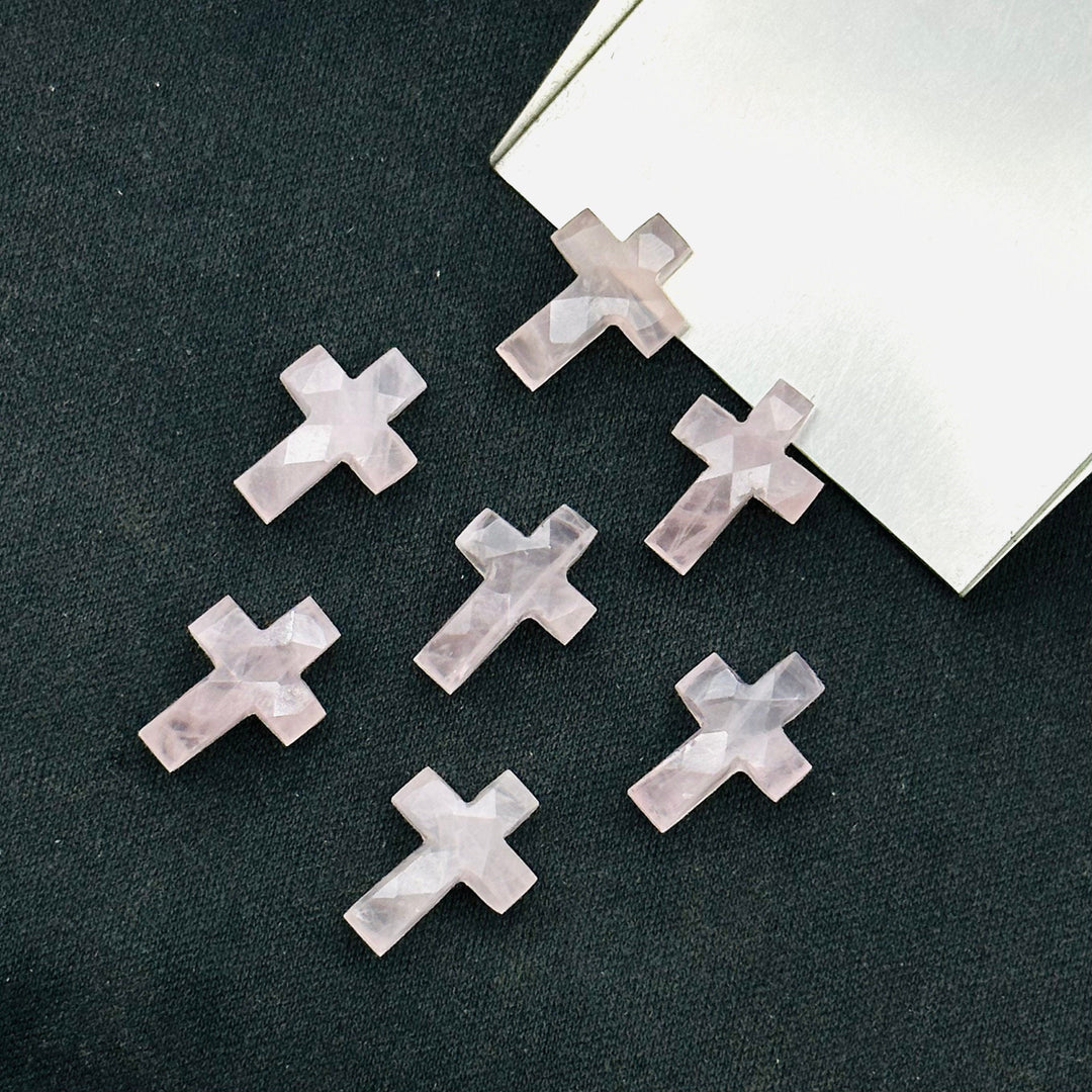 Natural Rose Quartz Cross Shape Gemstones Beads, Hand Carved Faceted Cross Shape Charms Beads, Holy Gemstone Beads Energy Beads 15X10 MM