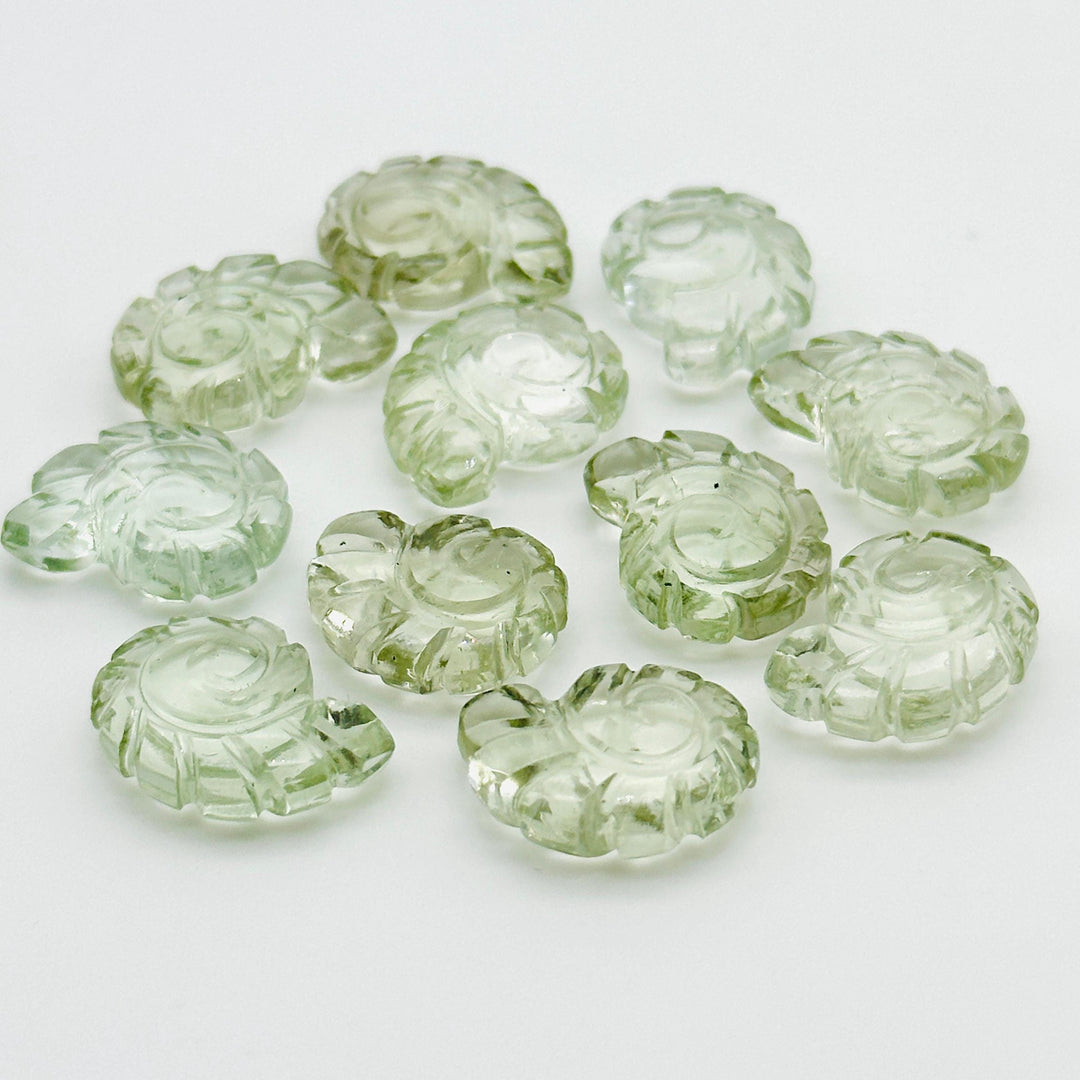 AAA+ Green Amethyst Carved Shell Beads, Hand Carved Snail Shell Shape Gemstone, Seashell Charm, 16 MM Beach Shell Beads For Jewelry