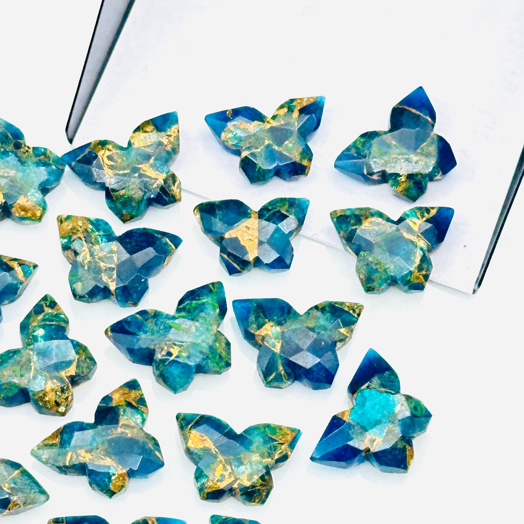 Pretty Butterflies, Mohave Neon Copper Turquoise Butterfly Shape Beads, Faceted Butterfly Gemstone, Neon Turquoise Carving Beads 14x10 MM