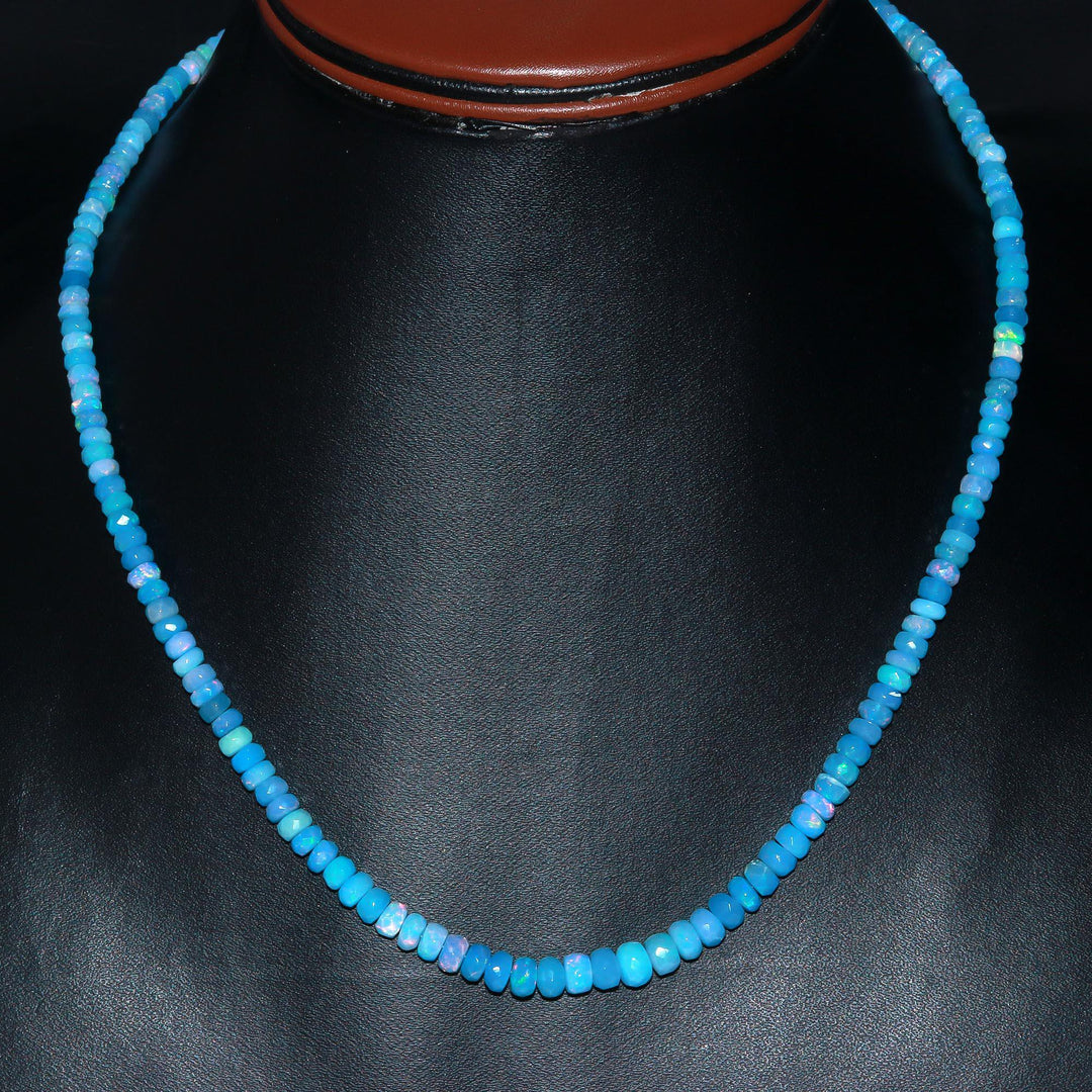 Flashy Blue Lavendar Ethiopian Opal Beads Necklace, Ethiopian Opal Faceted Rondelle Bead Necklace, 4 MM Welo Opal Rondelle, Bridesmaid Gifts