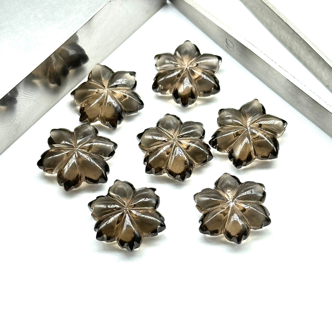 Natural Smoky Quartz Flower Shape Carved Gemstone, Flower Shape Carving Loose Gemstone Beads, 15mm Fancy Shape Hand Carved Beads for Jewlery
