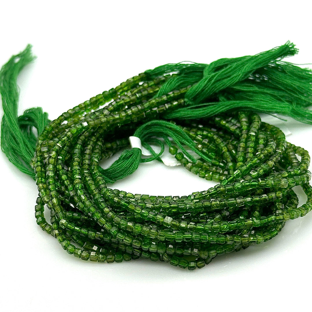 Natural Chrome Diopside Box Shape Beads, Dark Green Chrome Gemstone Beads, 2 MM Cube Shape Faceted Beads for Jewelry Making, 13 Inch Strand