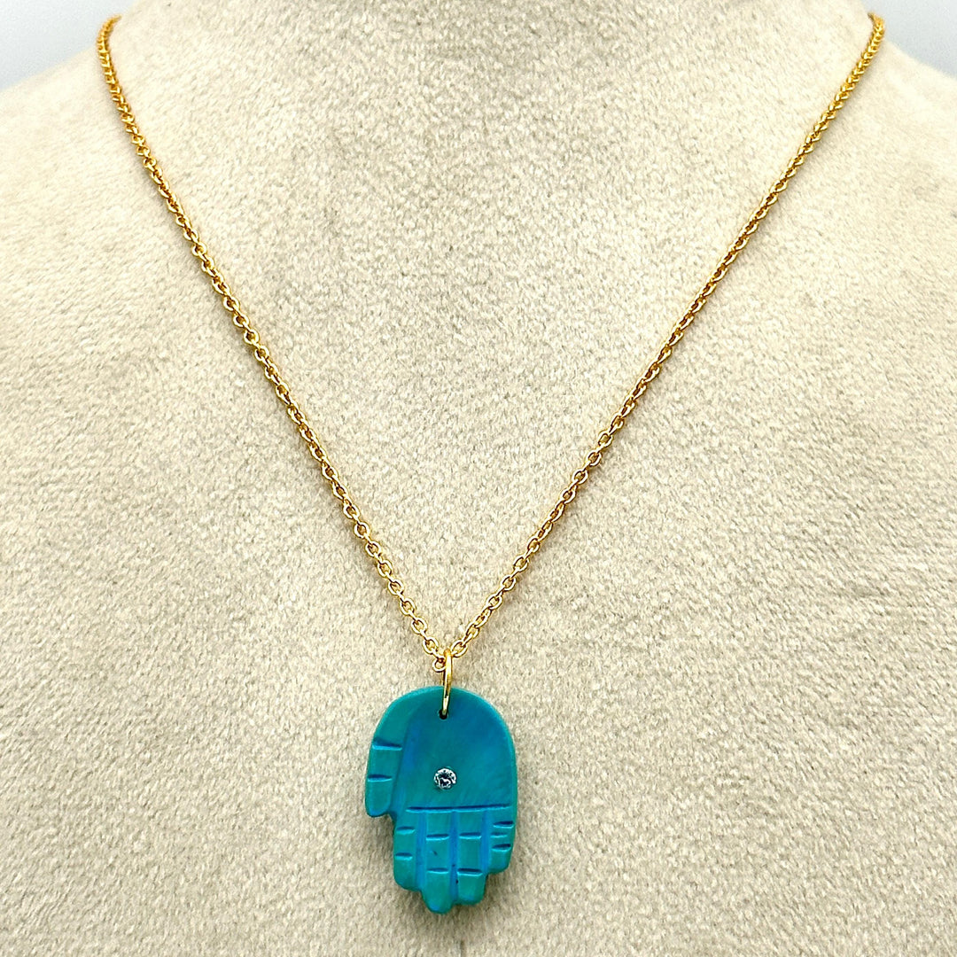 Beautiful Turquoise Hamsa Necklace, Unique Gemstone Hamsa Necklace For Gift, Reiki Healing Jewelry, Blue Charm Protection Necklace 25 MM