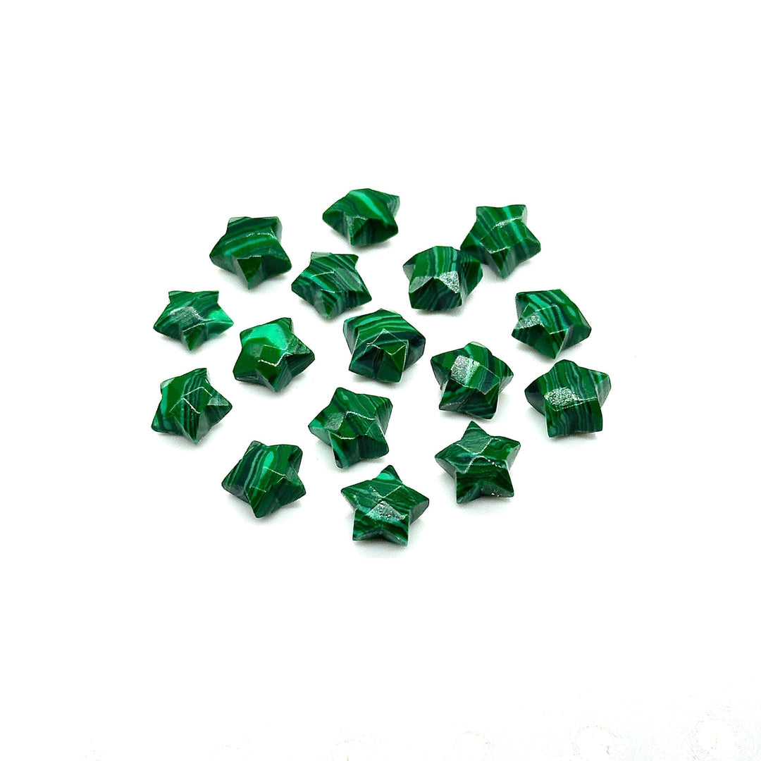 Faceted Malachite Star Beads: Hand-Carved Briolettes, 8mm