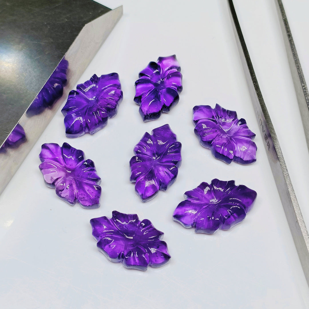 1,2,3,4,5 pcs 100% Natural Amethyst Flower Shape Carved Gemstone, Flower Shape Carving, Carved Gemstone For Jewellery 20X11 mm