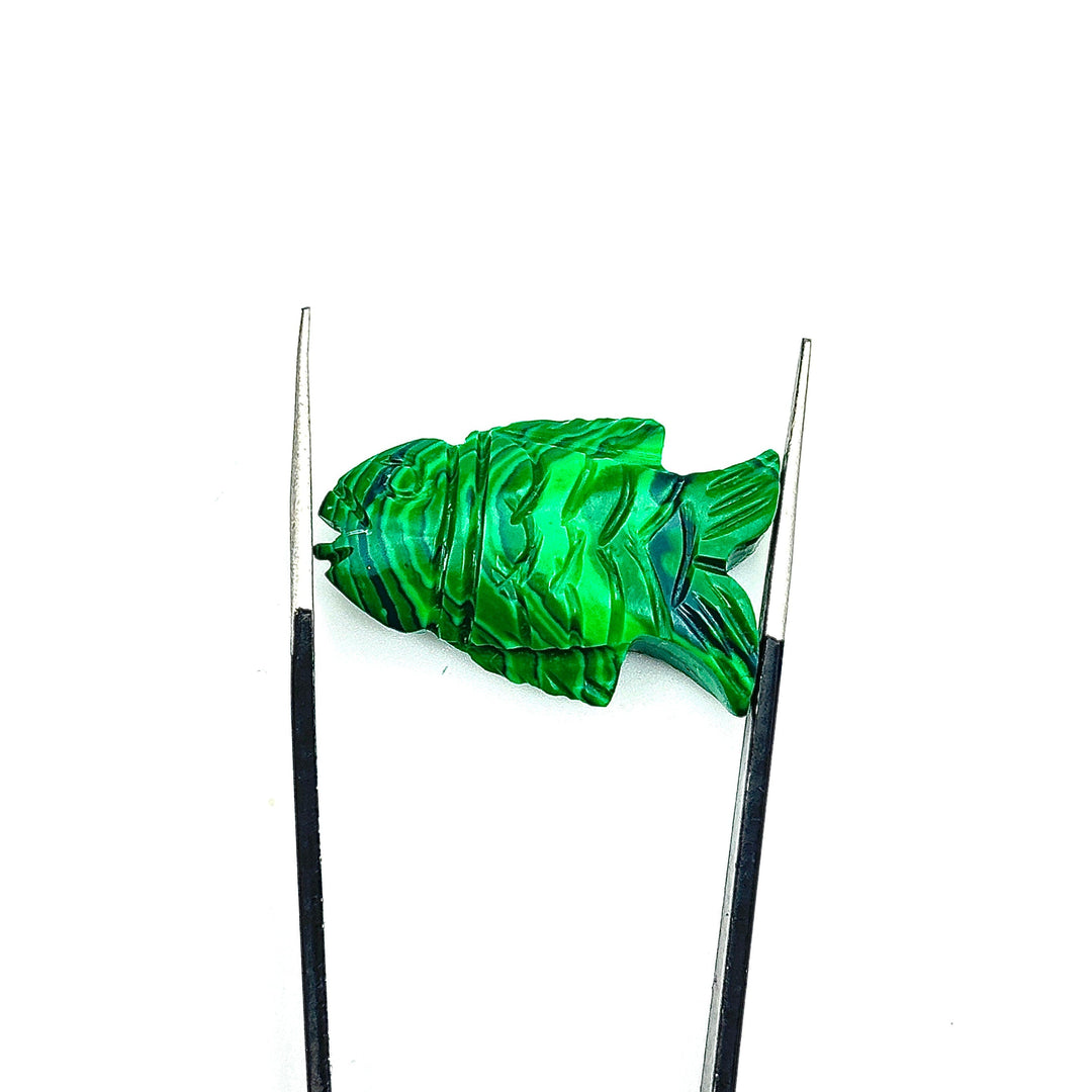 Natural Malachite Carved Fish Shape Gemstone, Hand Carved Fish Shape Gemstone, Jewelry Making Gemstones, 17X26 MM, Blue Fish Charm Pendant