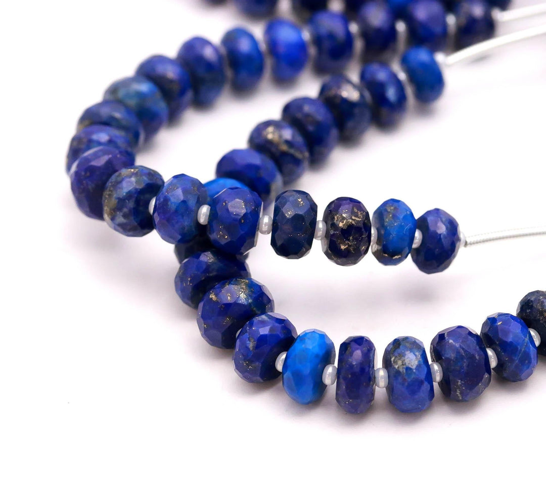 Natural Lapis Lazuli Faceted Rondelle Beads, 7-8 MM, 4 Inch Strand, AAA Lapis Beads for Jewelry Making