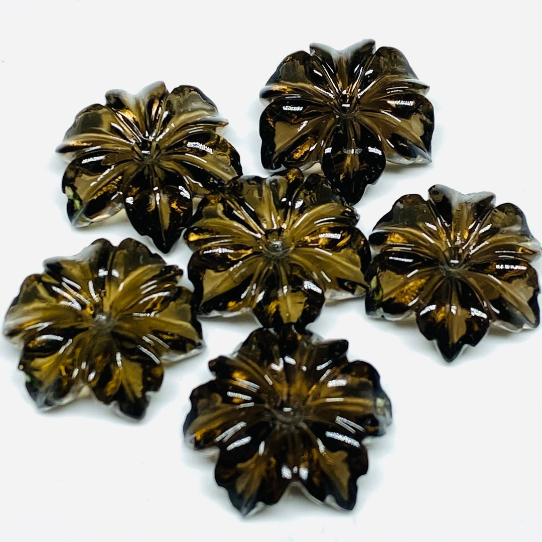 1,2,3,4,5,6 pcs 100% Natural Smokey Quartz Flower Shape Carved Gemstone, Flower Shape Carving, Carved Gemstone For Jewellery 19 mm
