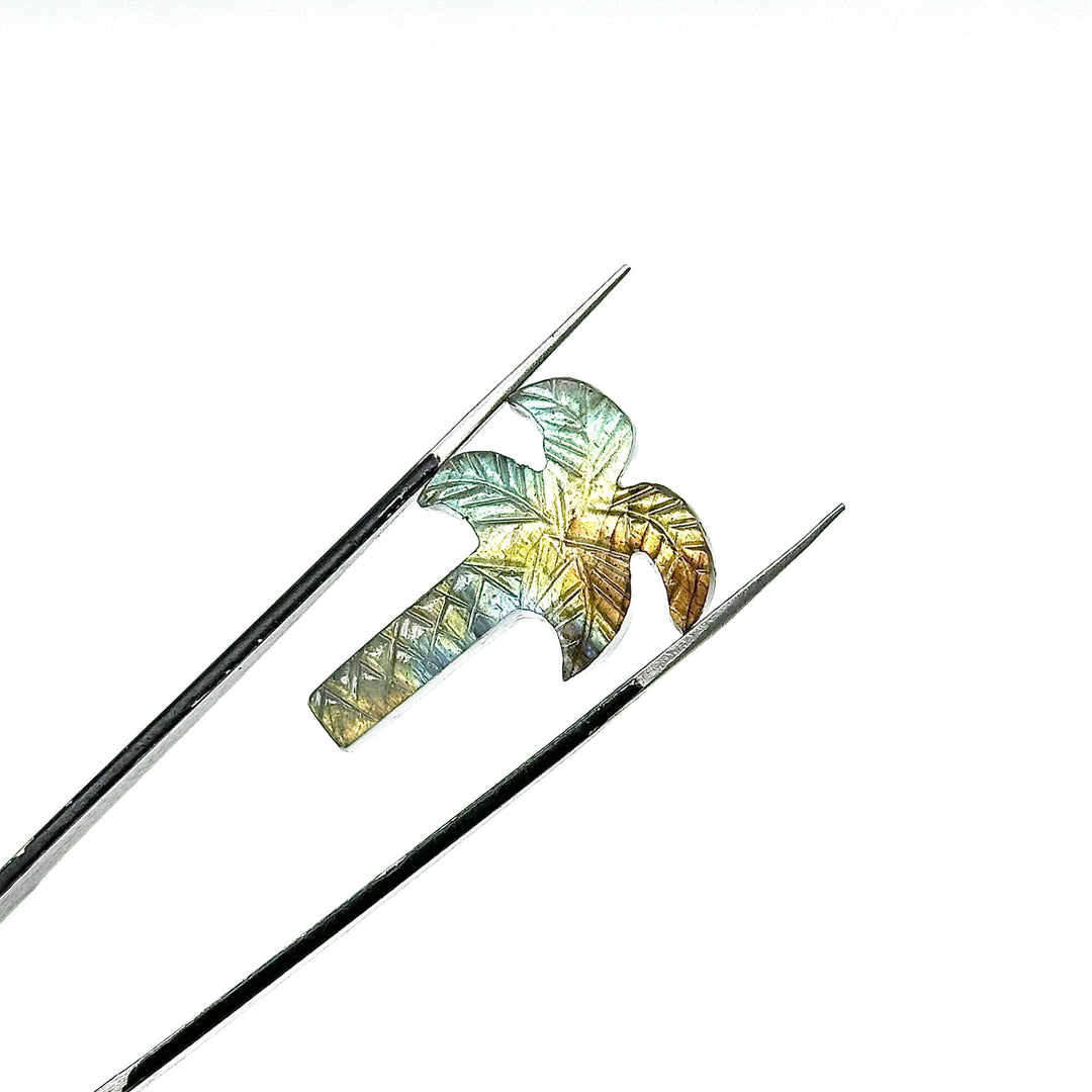 Labradorite Palm Tree Shape Gemstone, Hand Carved Tree Shape Stone, Unique Tree Carving for Jewelry Making, Flashy Labradorite, 28 MM