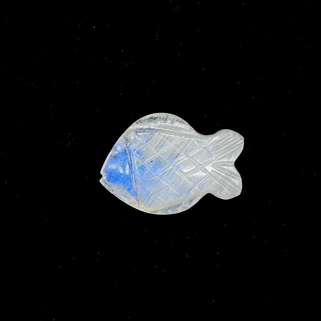 Carved Rainbow Moonstone Fish: Handmade Gemstone Bead (20x27mm