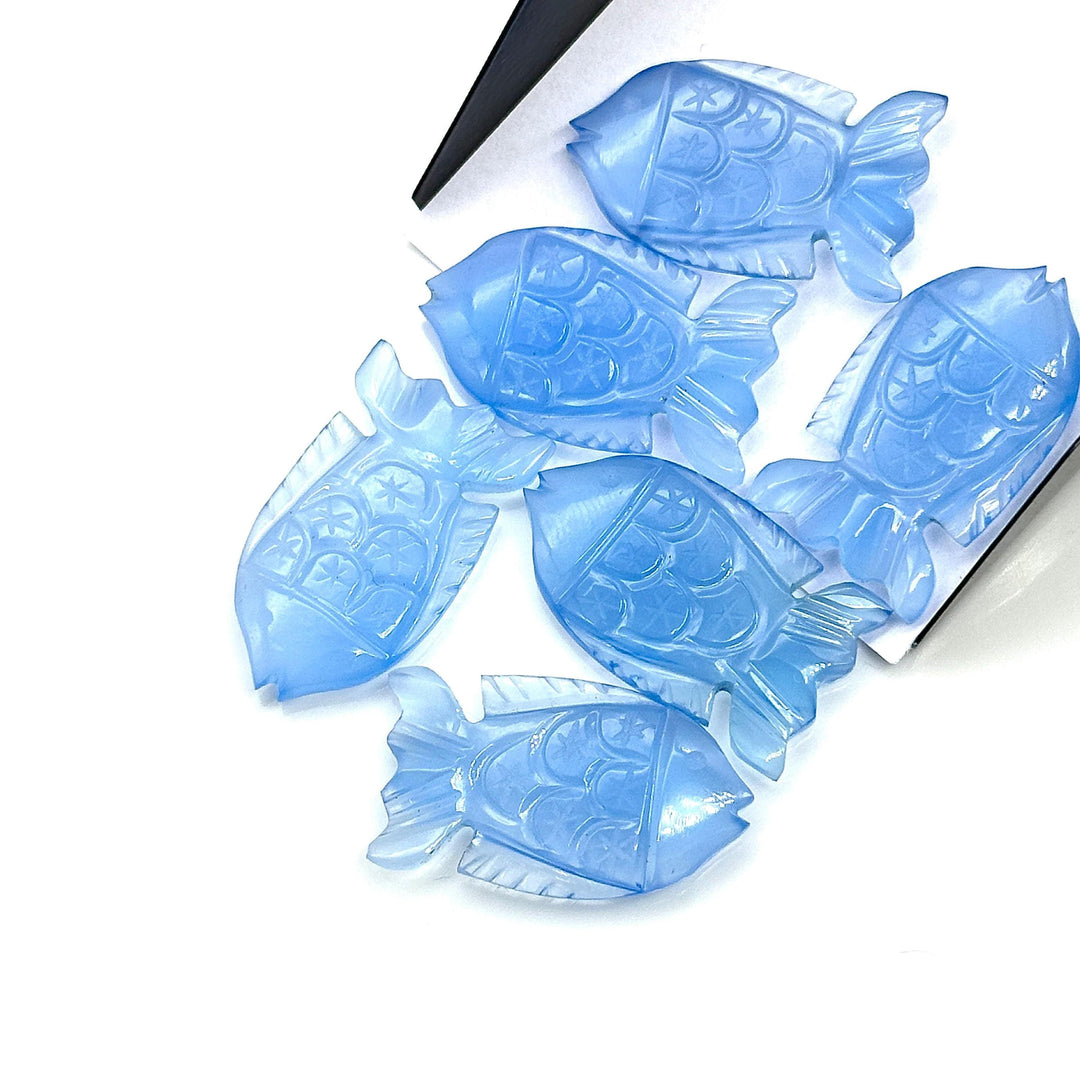 Blue Chalcedony Handmade Fish Carving ~ Fish Shape Carving Gemstone Briolette's ~ Jewelry Making Loose Gemstones ~ 1 Pieces 25X15mm