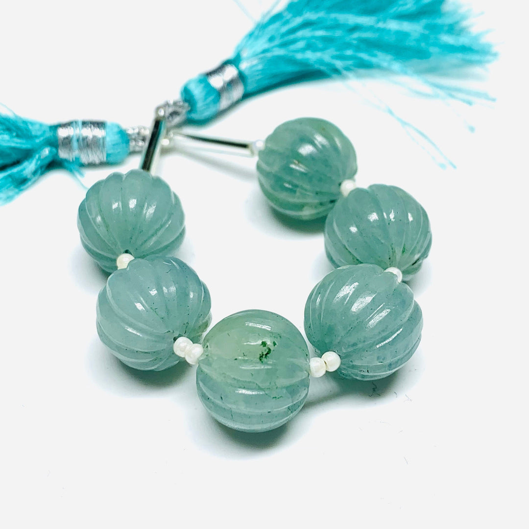 1,2,3,4,5 pcs 100% Natural Aquamarine Carved Melon Shape Beads Strand, Melon Shape Gemstone, Gemstone For Jewellery, 12 mm