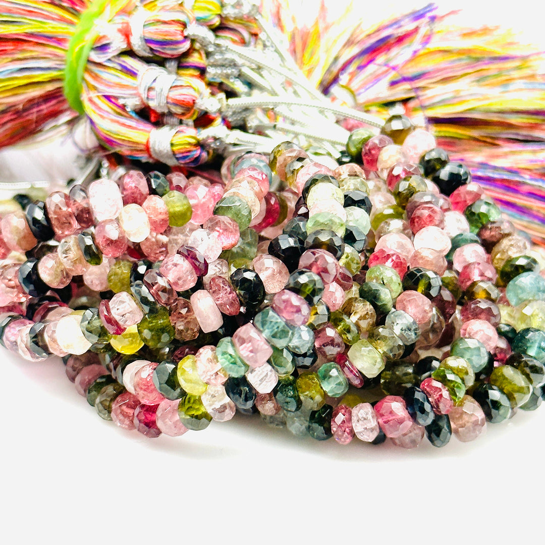 Faceted Watermelon Tourmaline Rondelle Beads: 5-6mm, 4 Inch Strand