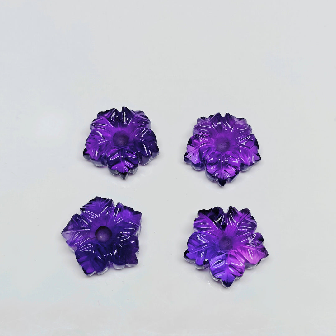 Hand Carved Amethyst Flower Gemstone Beads: 16mm Purple Jewelry