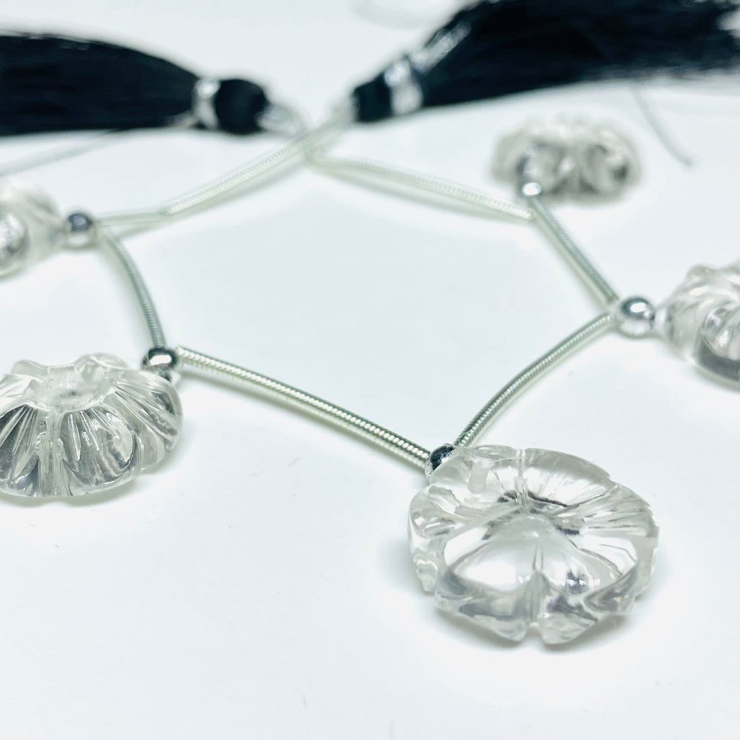 5 Pcs AAA Crystal Quartz Flower Beads: Carved Gemstone Strand, 14mm