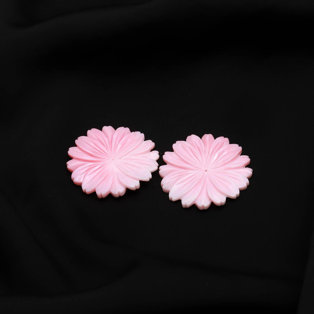1 Pc Carved Mother of Pearl Flower, Natural Pink Pearl Big Flower for Jewelry Making, Daisy Flowers, 39 MM, Center Drill