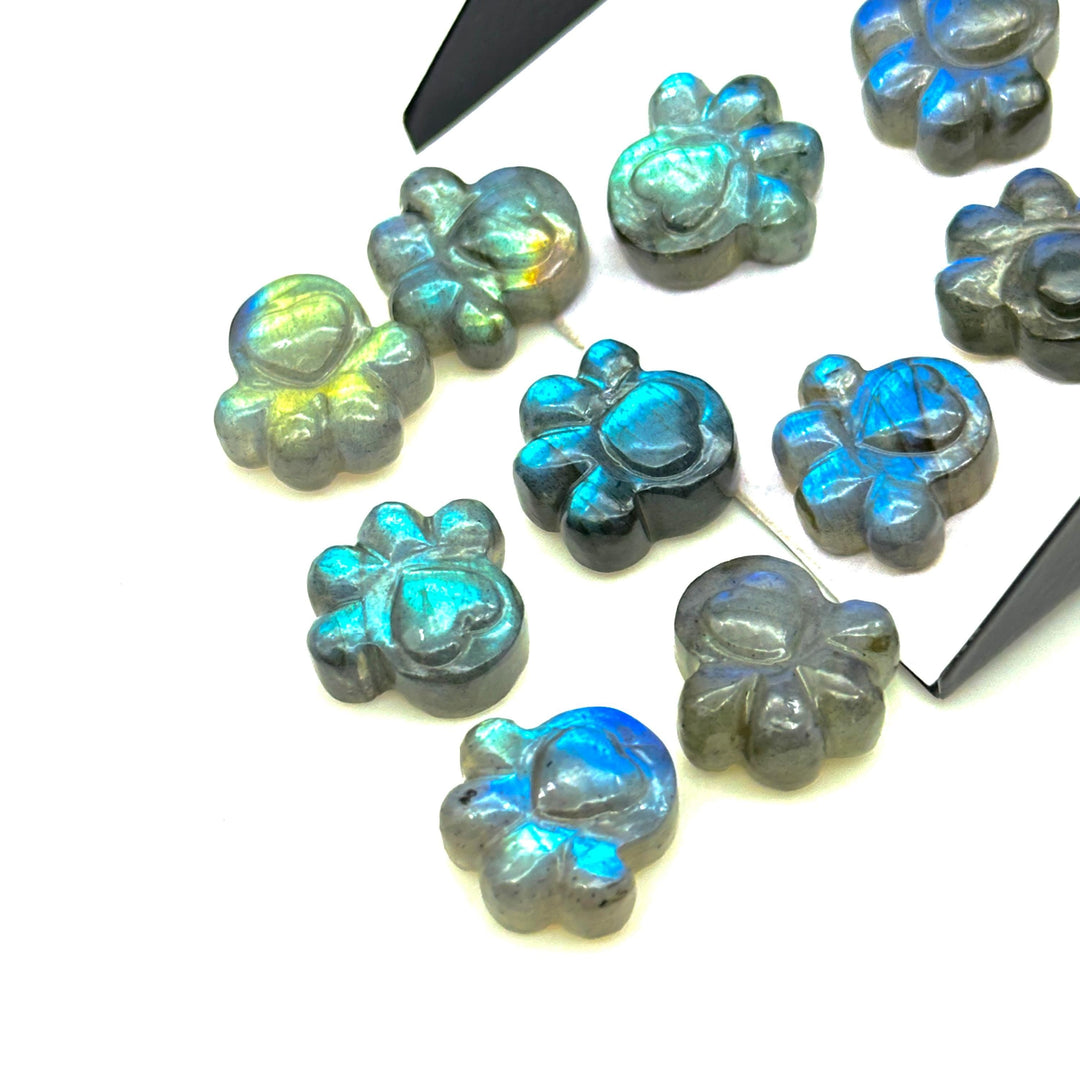 AAA+ Labradorite Hand Carved Dog Paw, Natural Labradorite Gemstone Flat Back Paw Carving, 13 MM Paw Charm, Dog/Cat Cute Paws for Jewelry