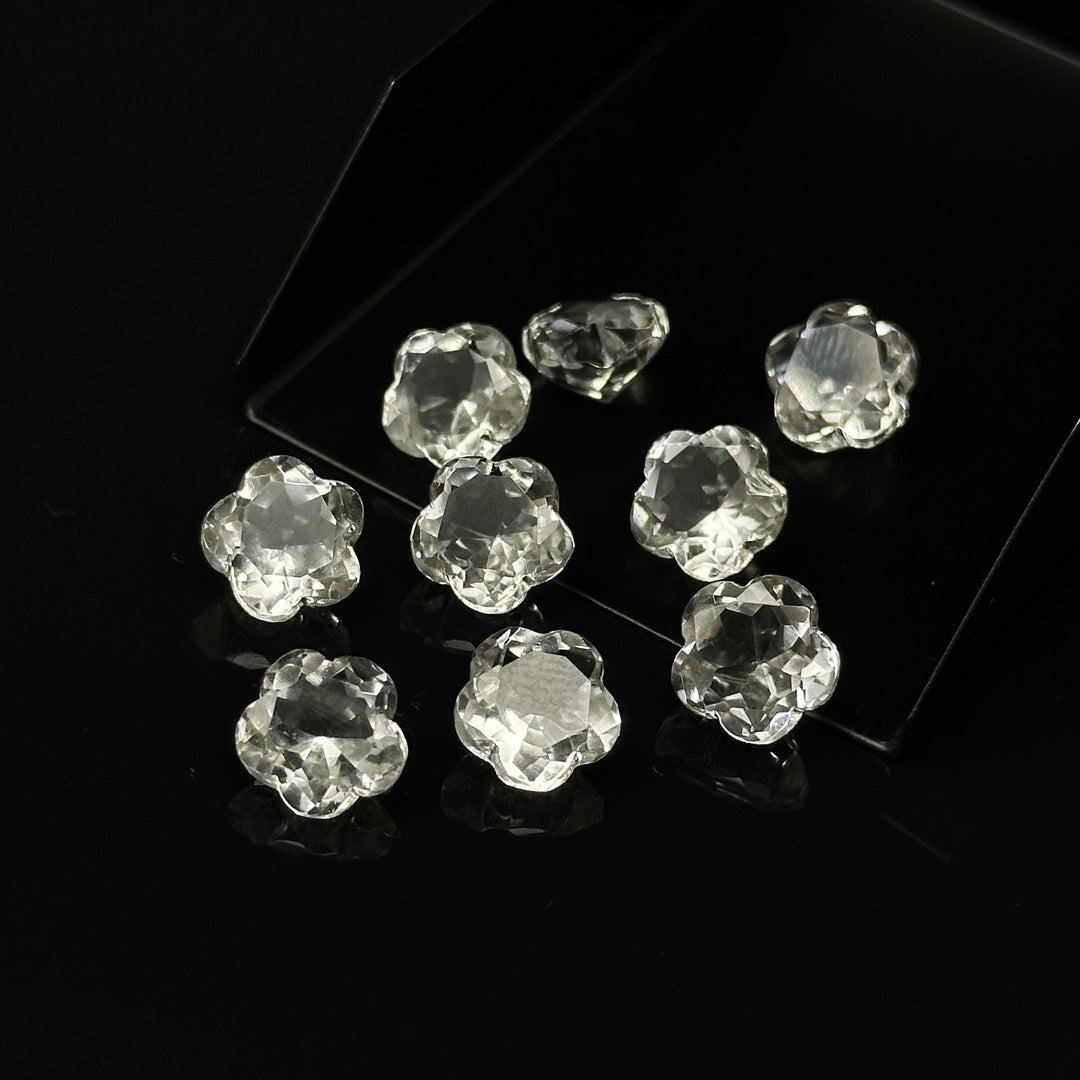 AAA Crystal Quartz Flower Shape Faceted Gemstone, Flower Shape Carving Cut Stones For Jewelry Making, 10 MM Clear Visible Crystal Beads