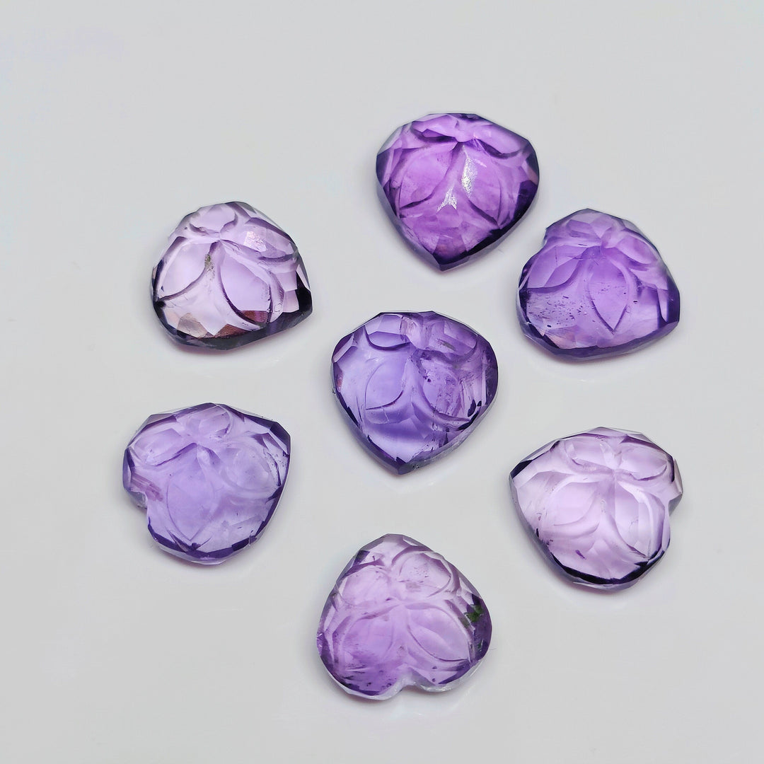 2,5,6,7,8,9,10 Pcs Natural Pink Amethyst Heart Shape Carving, Hand Carved Gemstone, Heart Shape Gemstone, Carved Gemstone, 10 mm