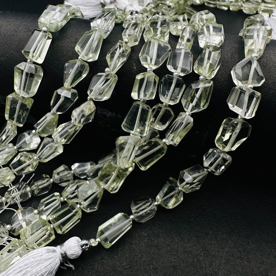 Natural Green Amethyst Faceted Tumble Gemstone Beads ~ 6X8-7X9 MM Green Amethyst Nuggets Shape Beads ~ 8" Strand Fancy Beads ~ Rare Findings