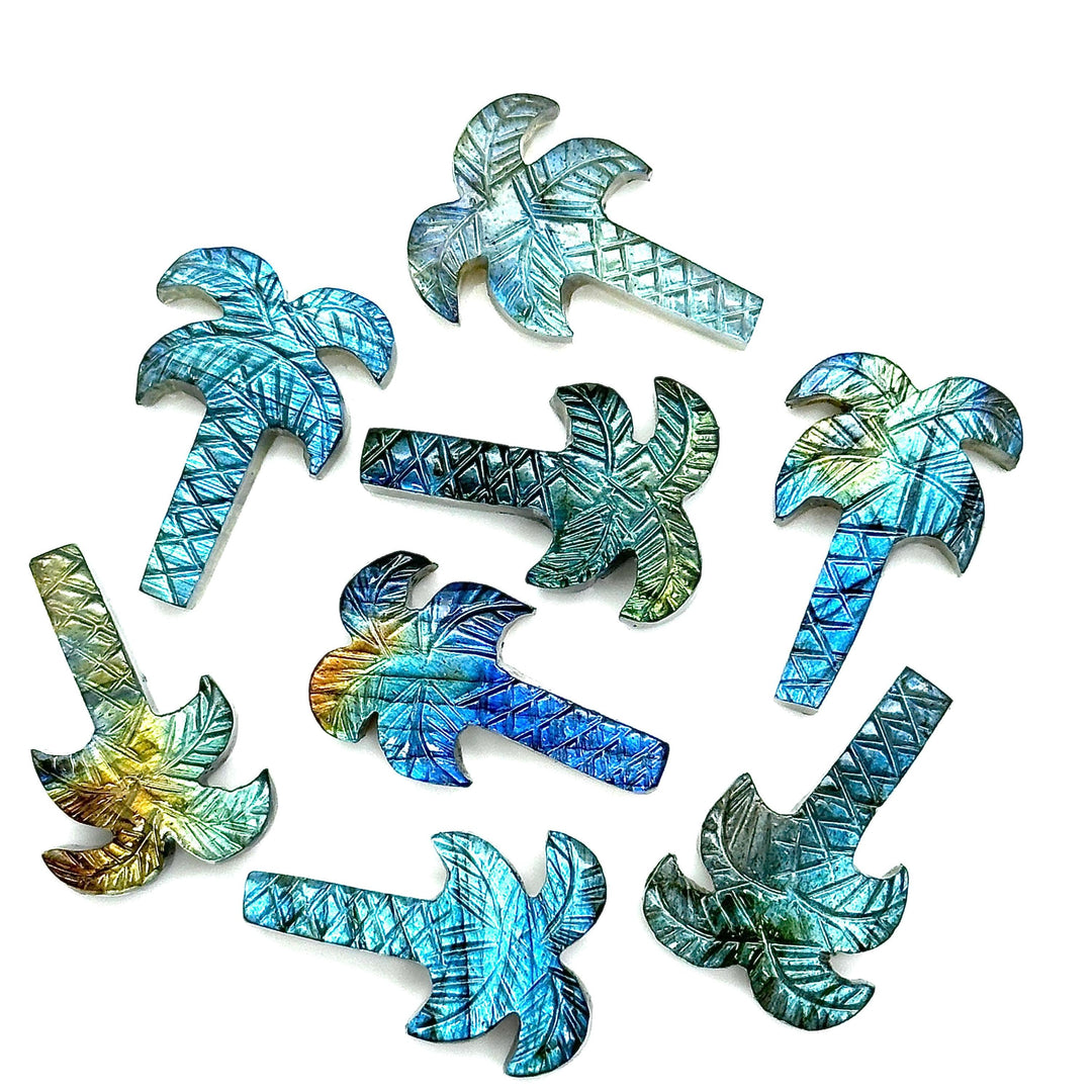 Labradorite Palm Tree Shape Gemstone, Hand Carved Tree Shape Stone, Unique Tree Carving for Jewelry Making, Flashy Labradorite, 28 MM
