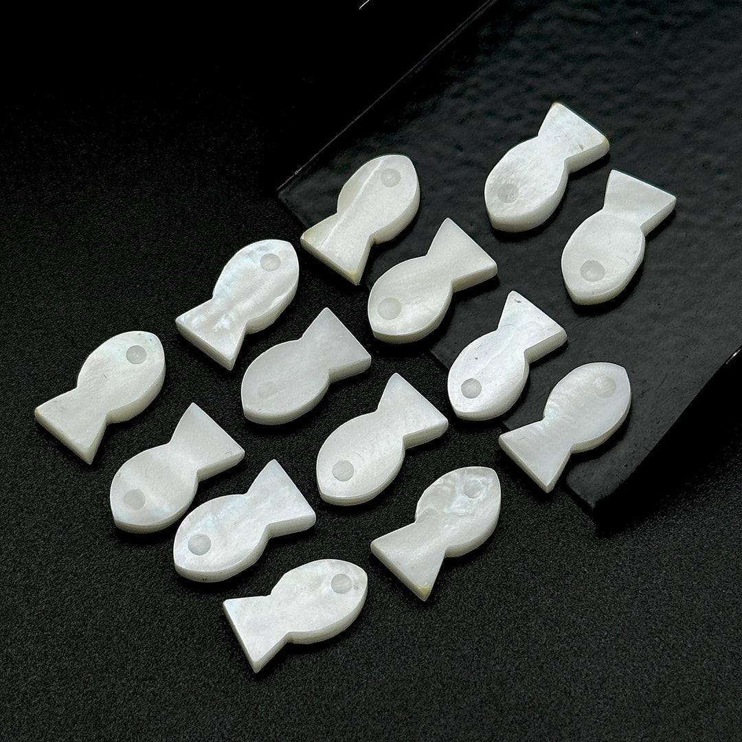 Mother Of Pearl Fish Charm Beads, Fancy Fish Shape Carved Gemstone, 7X14 MM Loose Gemstone Fishes For Jewelry, White Pearl Fish Carving
