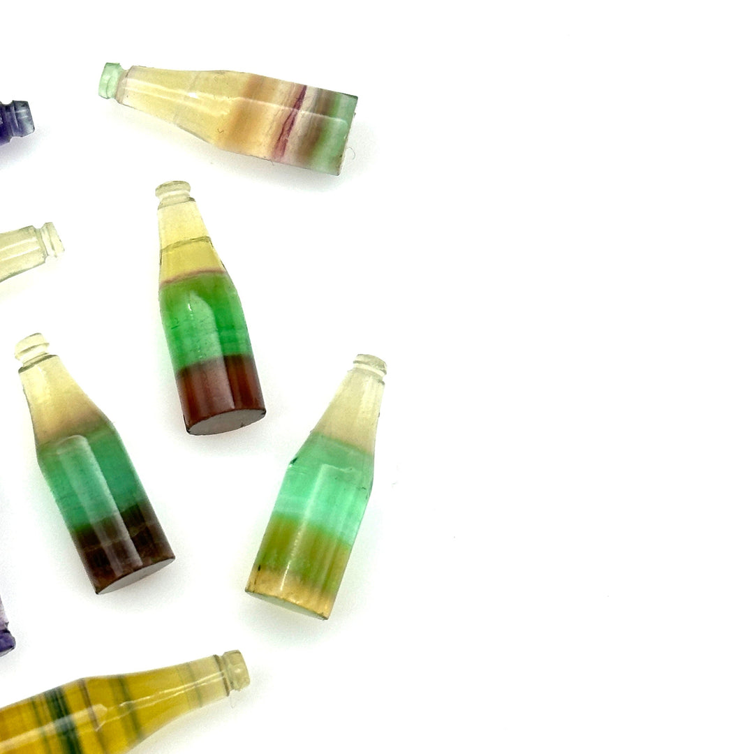 AAA+ Natural Fluorite Mini Bottle Carving Beads, Colorful Bottle Shape Carved Gemstone, Jewelry Making Charms, 7X21 MM Miniature Carvings