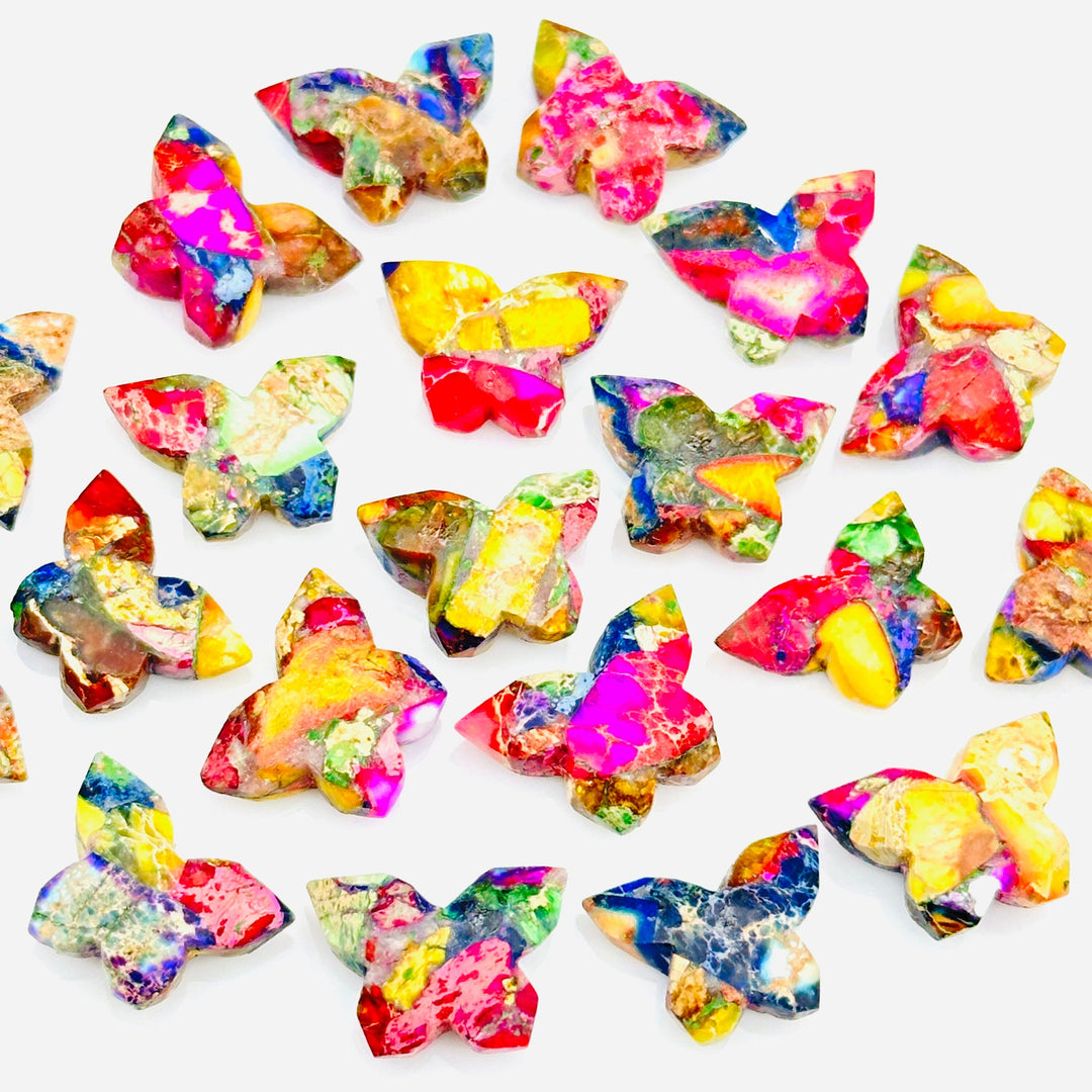 Multi Colorful Mohave Turquoise Butterfly Beads, Faceted Butterfly Gemstone, Rainbow Color Oyster Turquoise Carving Loose Beads 14x10 MM