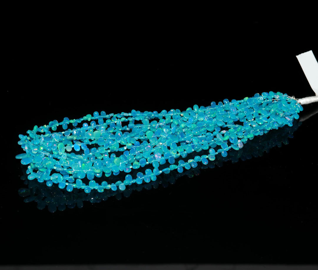 Paraiba Opal Smooth Pear Shape Beads, AAA Fire Ethiopian Opal Pear Shape Gemstone Beads, Jewelry Making Smooth Welo Opal Beads, 4-6 MM