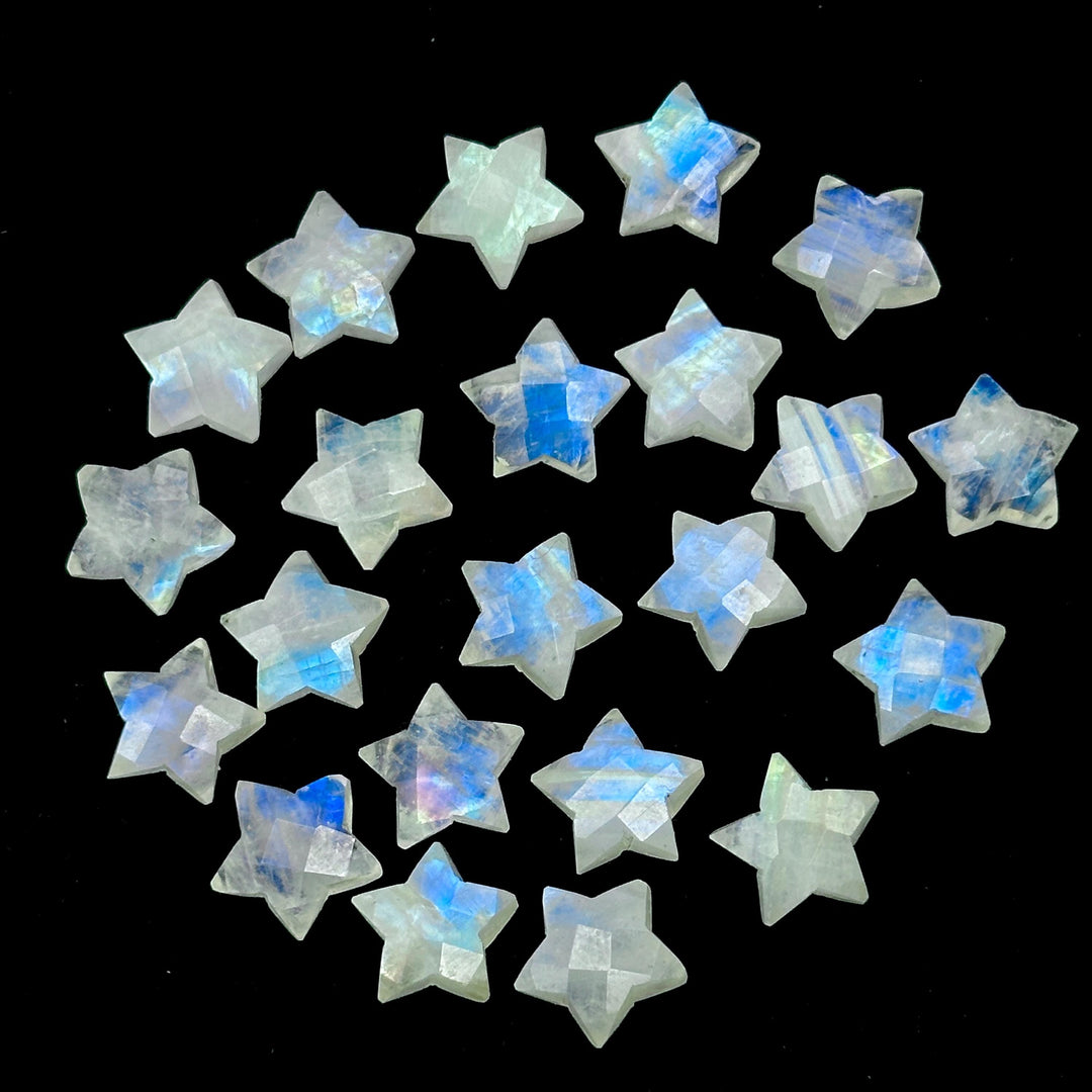 High Quality Rainbow Moonstone Star Beads, Blue Flashy Carved Star Shape Briolette's, 12 MM Faceted Star Shape Charms, Loose Star 20 pcs