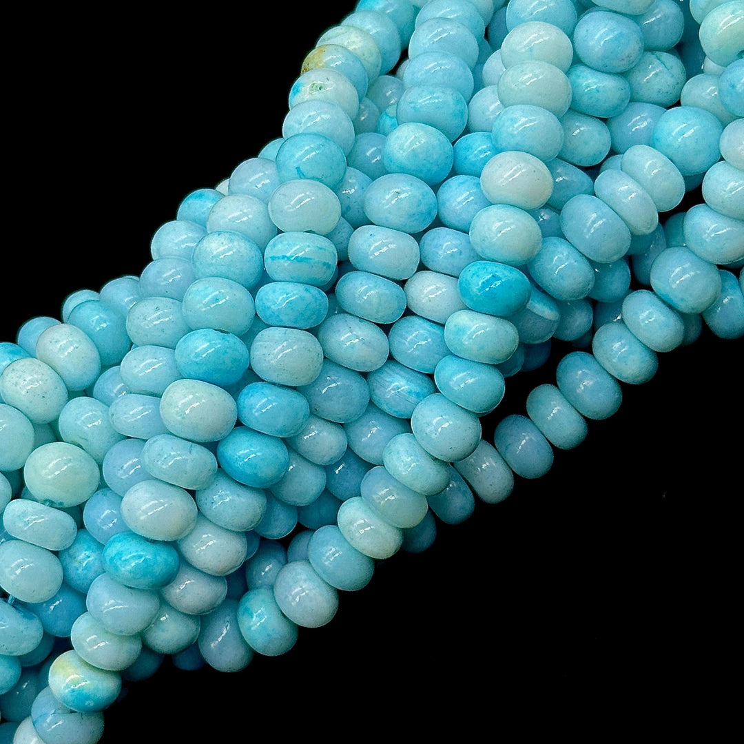 Blue Opal Smooth Rondelle Beads, Blue Color Opal Beads for Jewelry Making, Wholesale Loose Opal Beads, 8 MM Sea Blue Opal for Craft Making