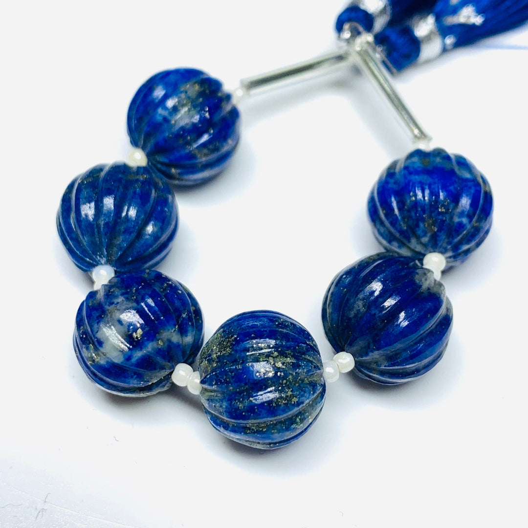 1,2,3,4,5 pcs 100% Natural Lapis Lazuli Carved Melon Shape Beads Strand, Melon Shape Gemstone, Gemstone For Jewellery, 12 mm