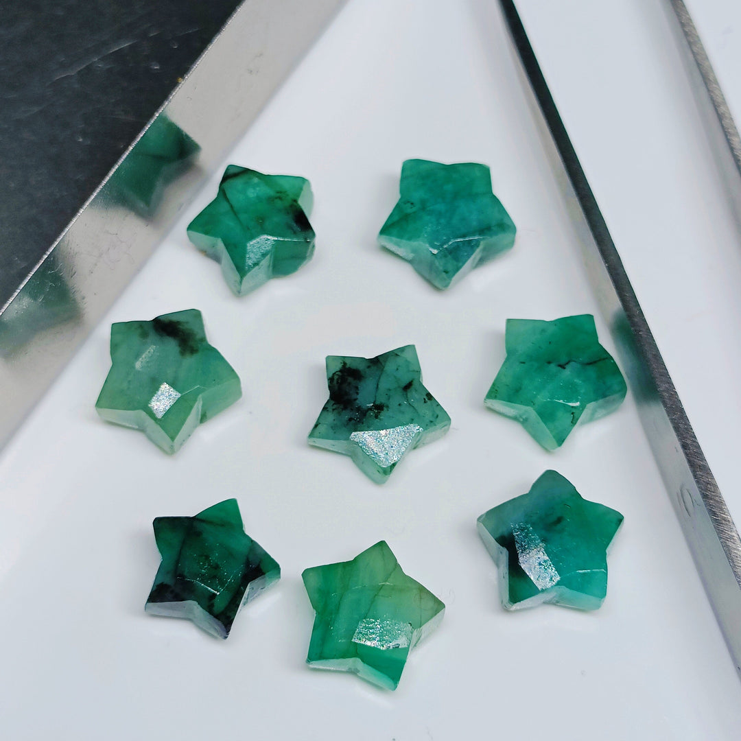 AAA Natural Emerald Faceted Star Shape Gemstone, Green Emerald Star Shape Briolettes, Loose Star Gemstone for Jewelry Making, 10 MM
