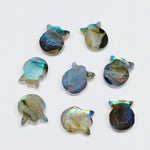 Load image into Gallery viewer, Natural Flashy Labradorite Cat Face Carving, Craft Making Kitty Shape Charms Beads, Faceted Handmade Carved stone Jewelry Making Beads12x10