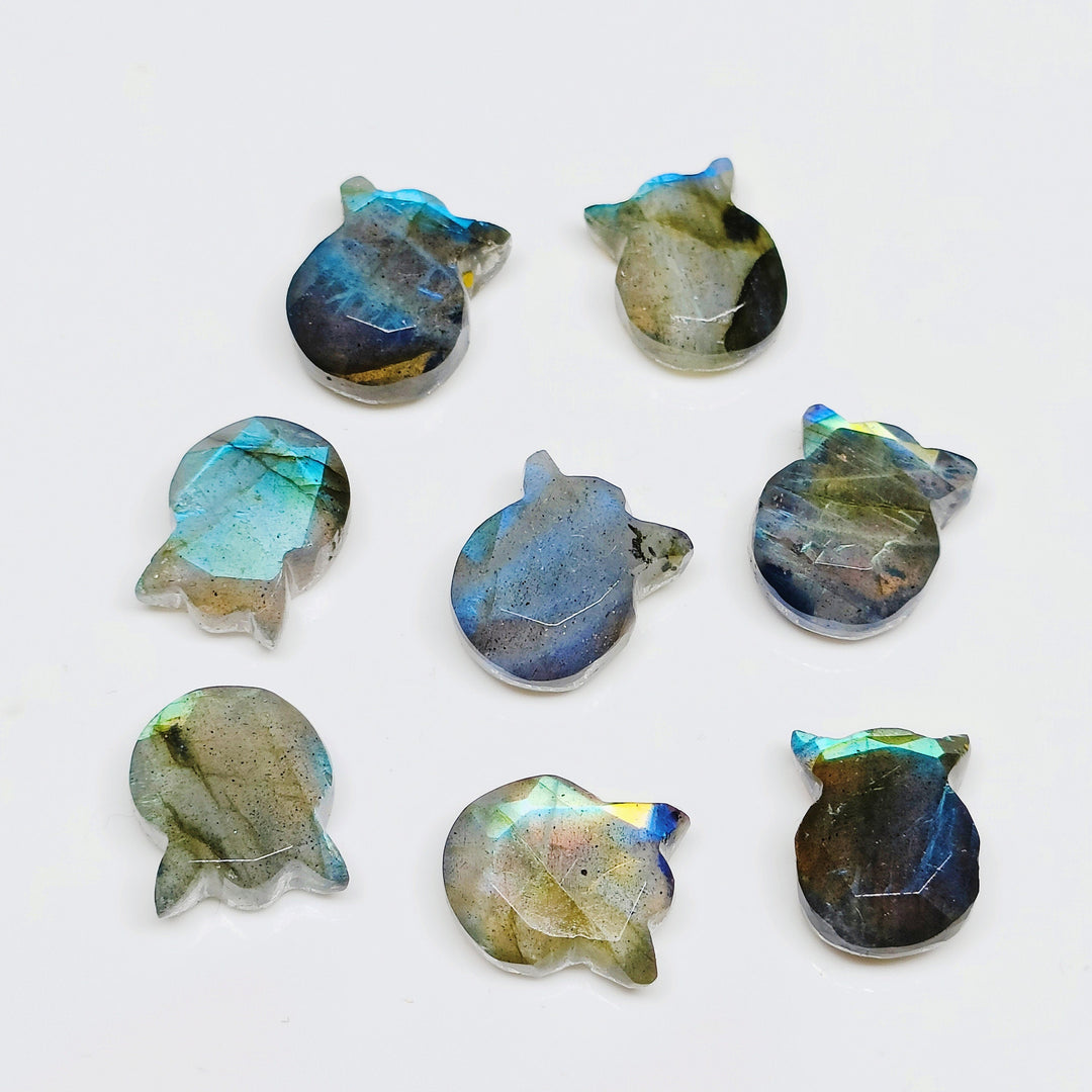 Natural Flashy Labradorite Cat Face Carving, Craft Making Kitty Shape Charms Beads, Faceted Handmade Carved stone Jewelry Making Beads12x10