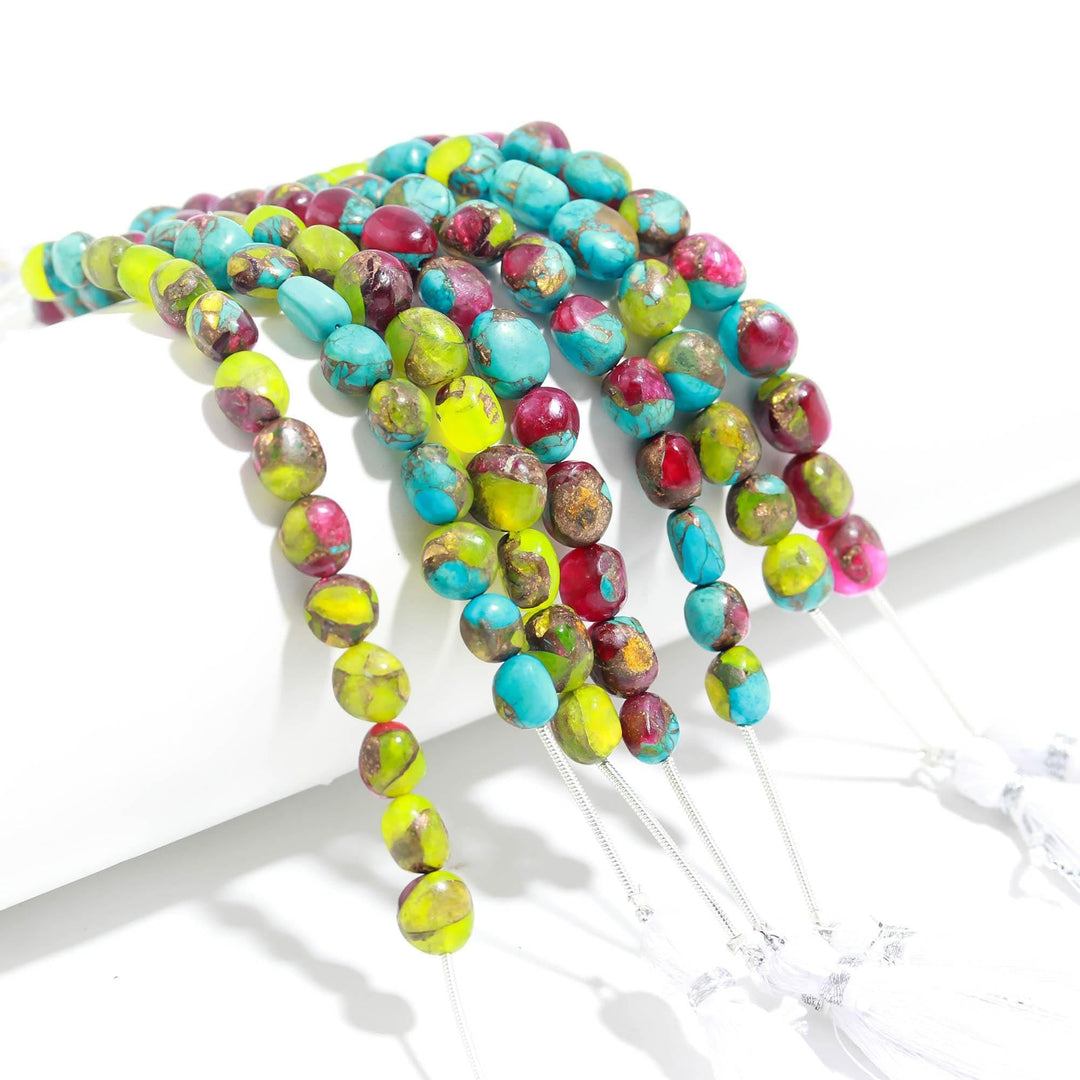 Multi Color Mohave Turquoise Smooth Tumble Shape Beads, Mix Wholesale Loose Gemstone Tumble Beads for Jewelry Making, 8-9 MM