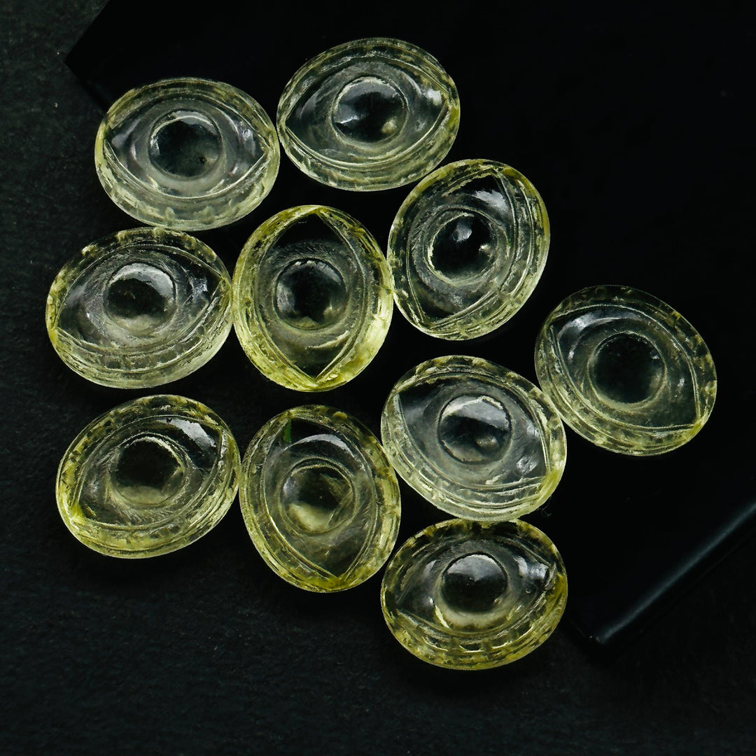 Beautiful Lemon Quartz Evil Eye Beads, Hand Carved Gemstone Beads, Quartz Eye Shape Beads, Evil Eye Protection Gemstone Beads, 10X12 MM