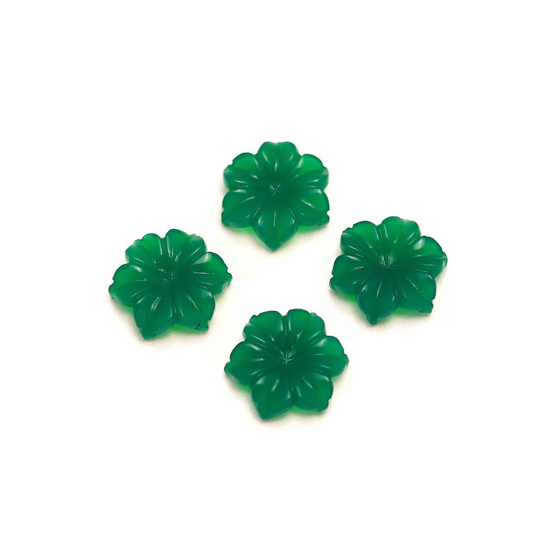 Green Onyx Flower Shape Gemstone, Flower Shape Carving, Hand Carved Green Onyx Flower, 18 MM, Floral Carved Beads For Jewelry