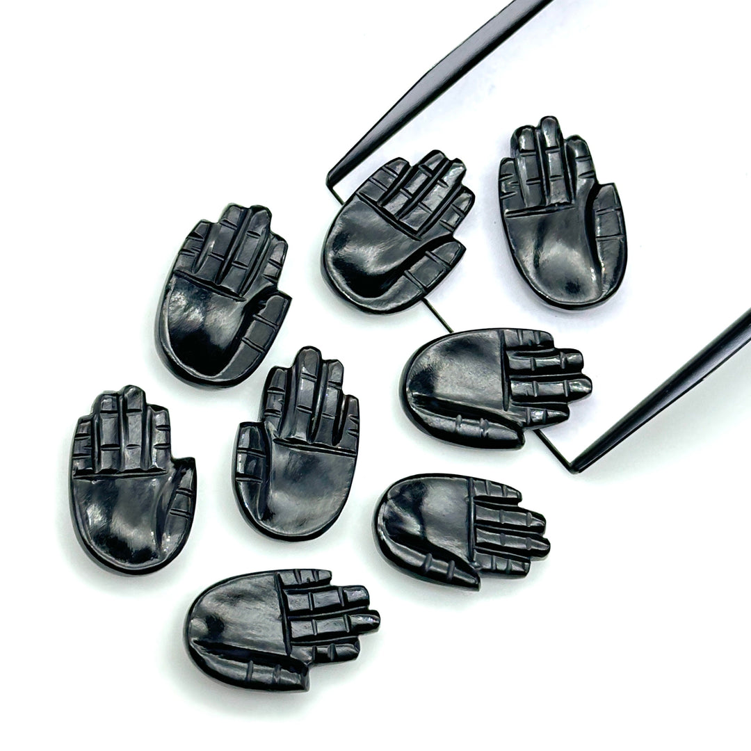 Natural Black Onyx Hamsa Shape Carved Stone, 25 MM Palm Shape Gemstone, Black Onyx Handmade Charms, Jewelry Making Hamsa Charm Beads