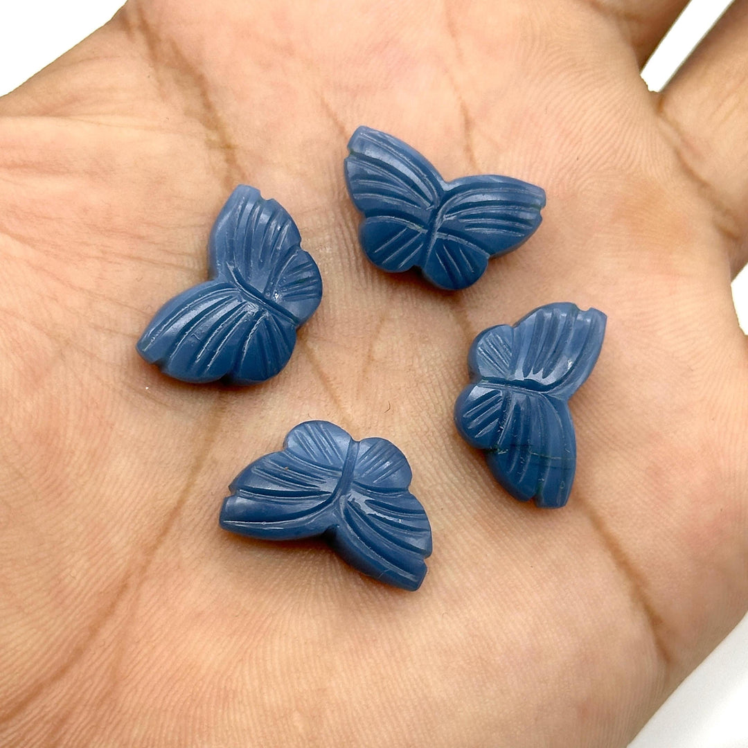 Carved Blue Opal Butterfly Beads: Handmade Gemstone Charms (11x18 MM)