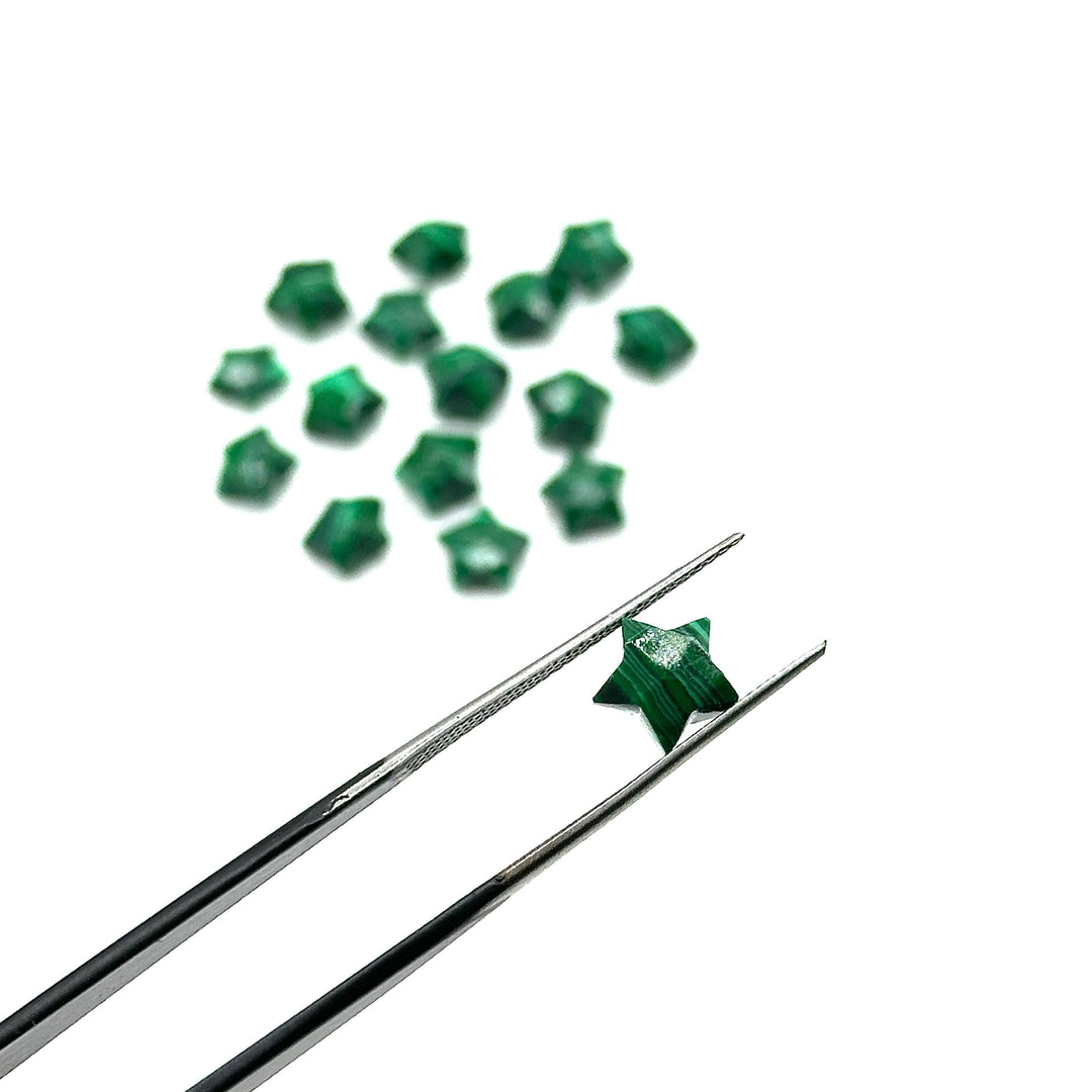 Faceted Malachite Star Beads: Hand-Carved Briolettes, 8mm