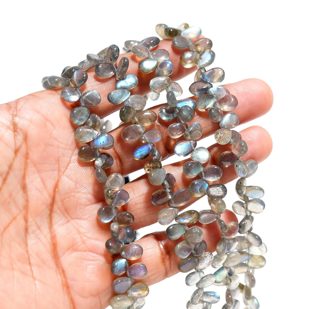 Natural Labradorite Pear Shape Beads, Flashy Labradorite Smooth Pear Shape Briolette's for Jewelry Making, 7 Inch Strand, 8 MM approx