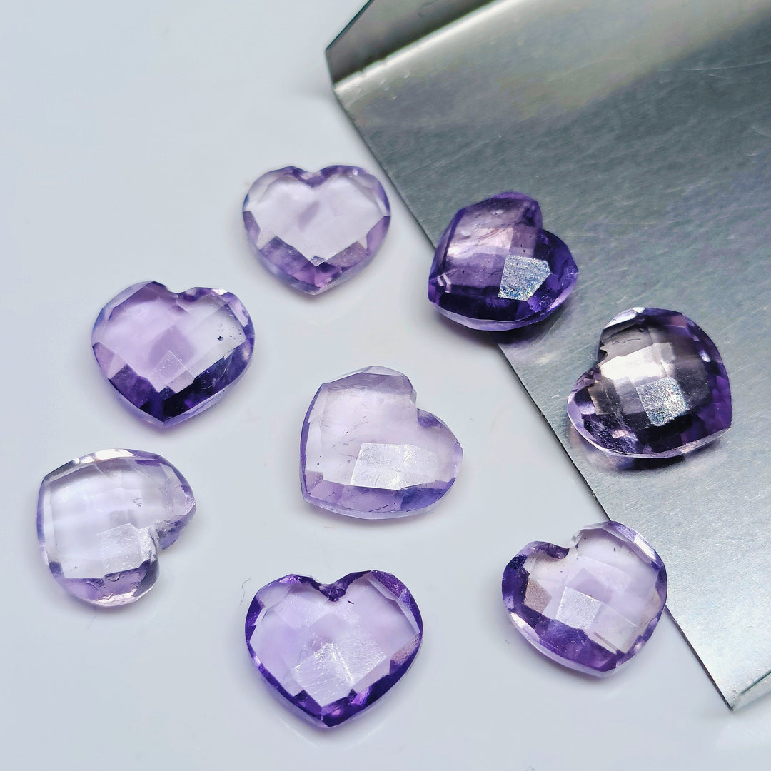 5,6,7,8,9,10 Pcs 100% Natural Pink Amethyst Heart Shape Faceted Briolettes, hand carved Faceted Gemstone, loose Gemstone For Jewellery 8 mm