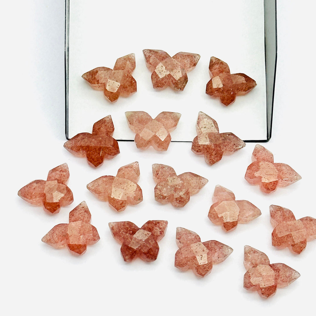 2,3,4,5 pcs Strawberry Quartz Butterfly Shape Beads, Handmade Butterfly Shape Carving Beads, Fancy Faceted Briolettes Charms Beads 14x10 MM