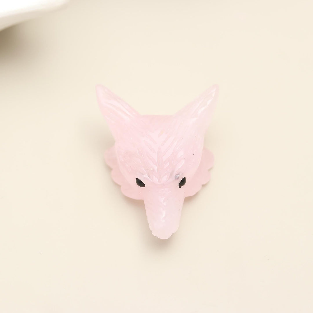 Rose Quartz Fox Head Carving, Pink Quartz Crystal, Home Decor, Reiki Heal Gemstones, Jewelry Making Pendant Beads, Side Drill