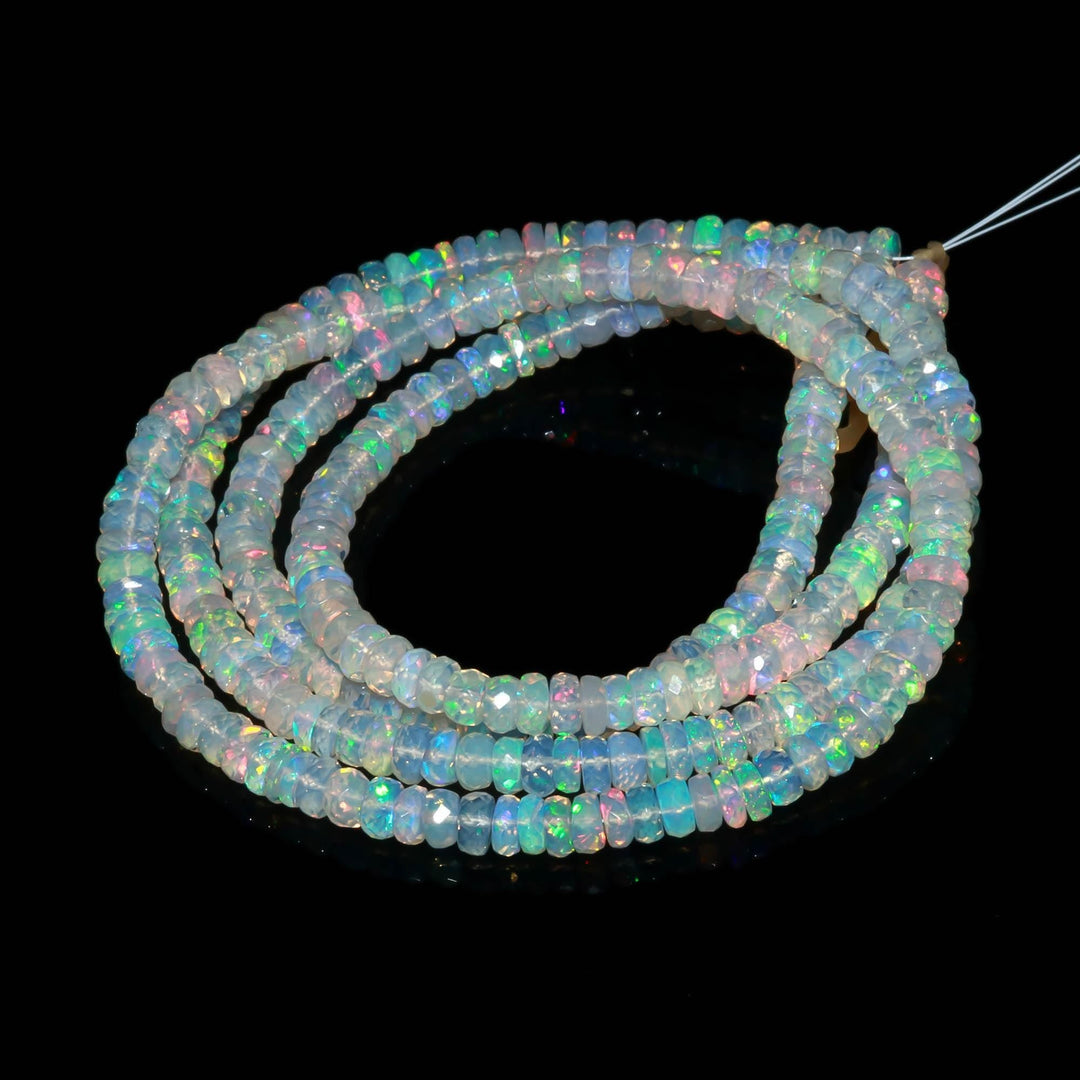 Faceted Ethiopian Opal Rondelle Beads, Natural Flashy White Opal Jewelry Beads, Multi Fire Welo Opal Beads, Wholesale Beads, 5 MM